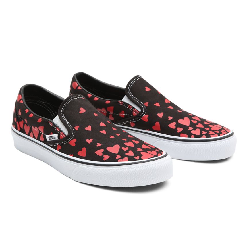 Vans Valentines Hearts Classic Slip-On Dam Svarta/Röda - Vans Slip On Skor Storleksguide (SJKPH9023)